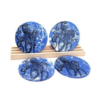Octopus Ceramic Coasters 4" Handpainted and Decoupaged Heat Resistant/Waterproof